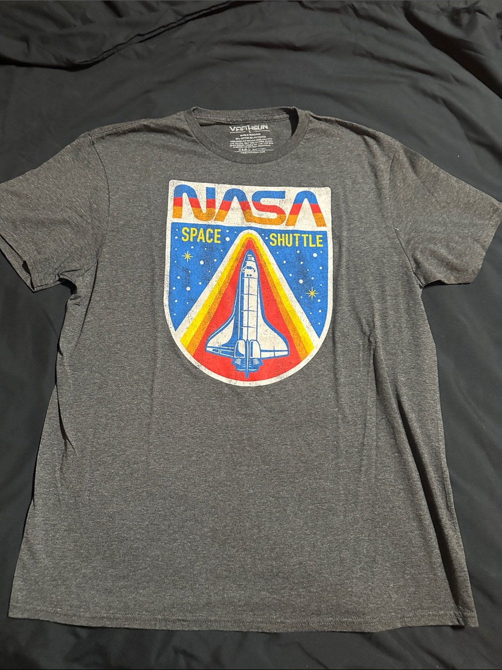 Fifth Sun Gray NASA Space Shuttle Graphic Tee with Red, Yellow & Blue Accent